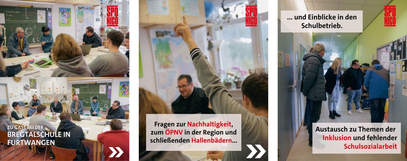 SPD-Landtagskandidaten Nicola Schurr besucht die Bregtalschule in Furtwangen Landtagskandidat Nicola Schurr tauscht sich an der Bregtalschule mit der Betriebsleiterin sowie den Schülerinnen und Schüler aus